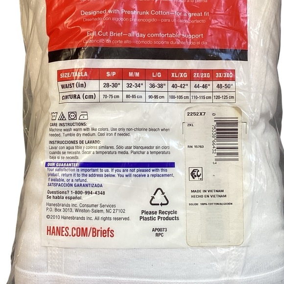 Retro‎ Hanes Full Cut Briefs 100% Preshrunk Cotton Comfort Flex Waistband 2XL - Picture 6 of 8